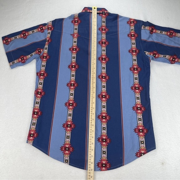 Vintage Wrangler Brushpopper Shirt Mens M Pearl Snap Aztec Southwestern Cowboy - Picture 9 of 11